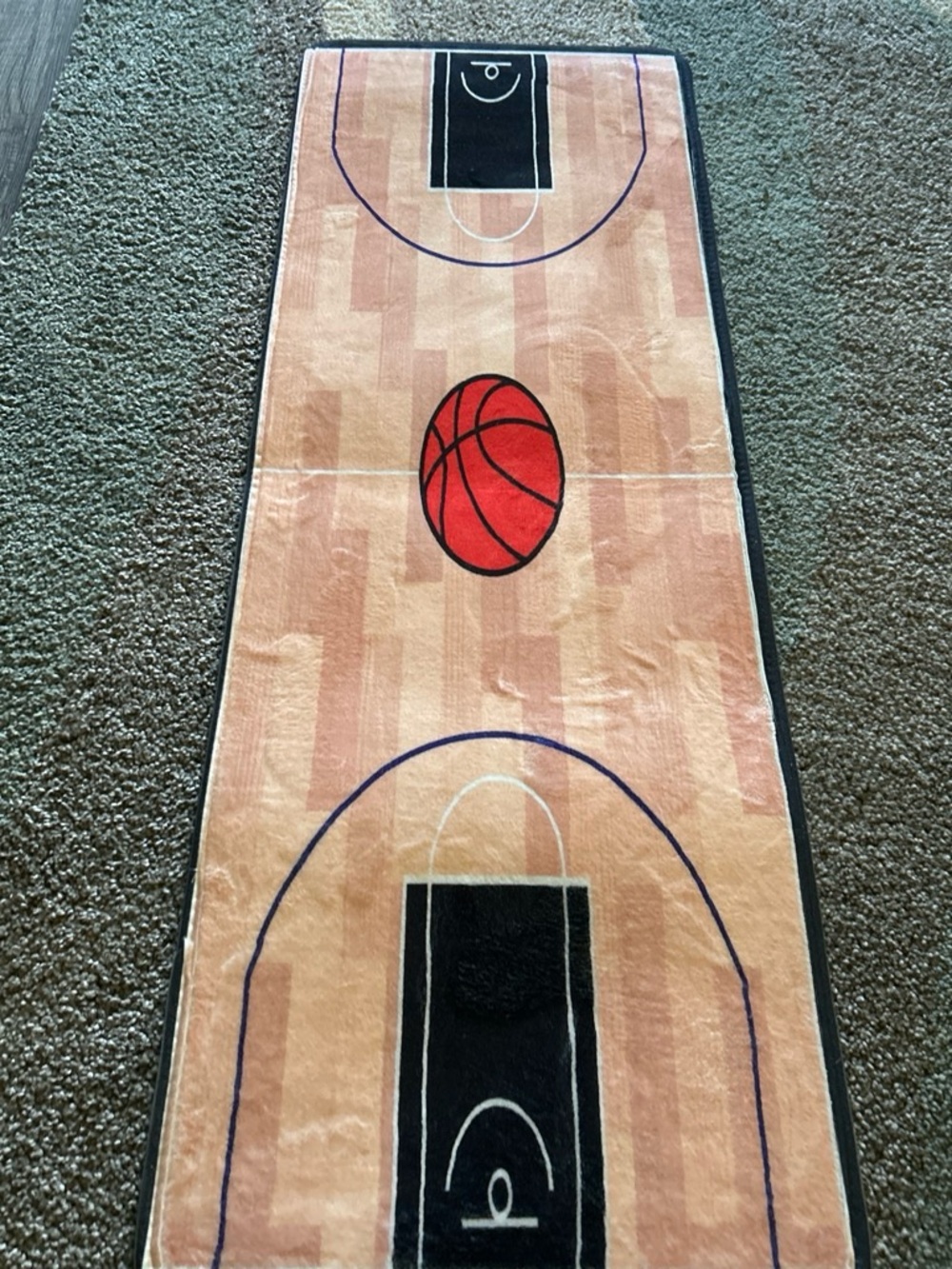 SHEIN Basketball Court Runner Rug in Peach, Black & Red